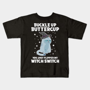 Grumpy Witch Cat Funny Halloween Gift For Cat Lovers Kids T-Shirt